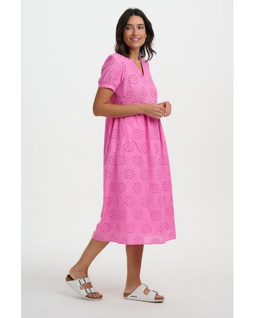 Sugarhill Pink Kim Broderie Anglaise, Midi Smock Dress