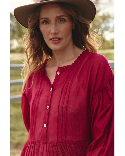 Adrift Clothing Red Coco Cotton Silk Dress