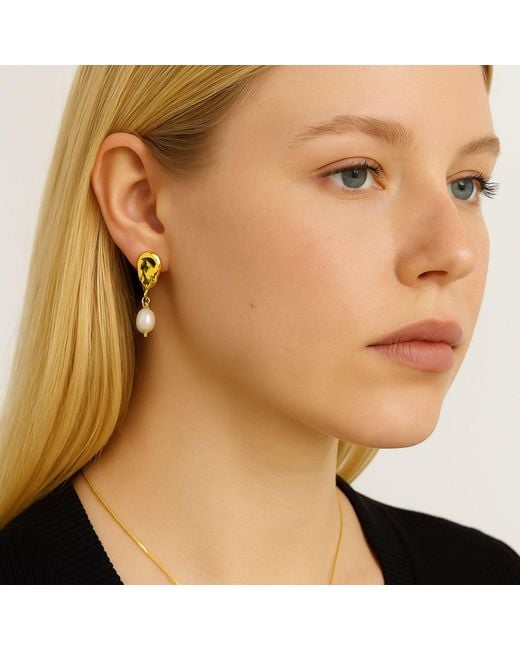 My Little Nature Metallic Plated Irregular Shape Earrings With Freshwater Pearls – Dangle Drop Statement Jewellery For Her