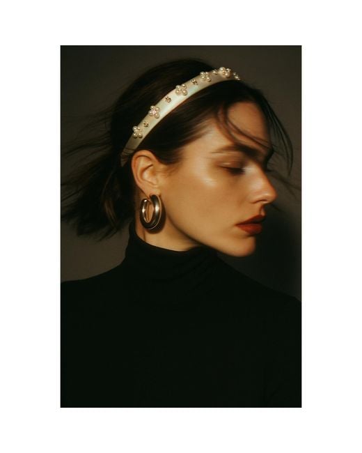 2KStyle Metallic Belladonna Faux Pearl And Crystal Hand-Embellished Satin Headband