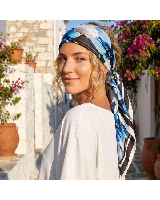 Elise Seren Blue Silk Twill Scarf