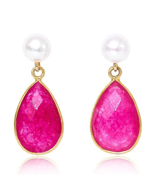 Pearls of the Orient Online Pink Clara Cultured Freshwater Pearls & Ruby Quartz Drop Earrings