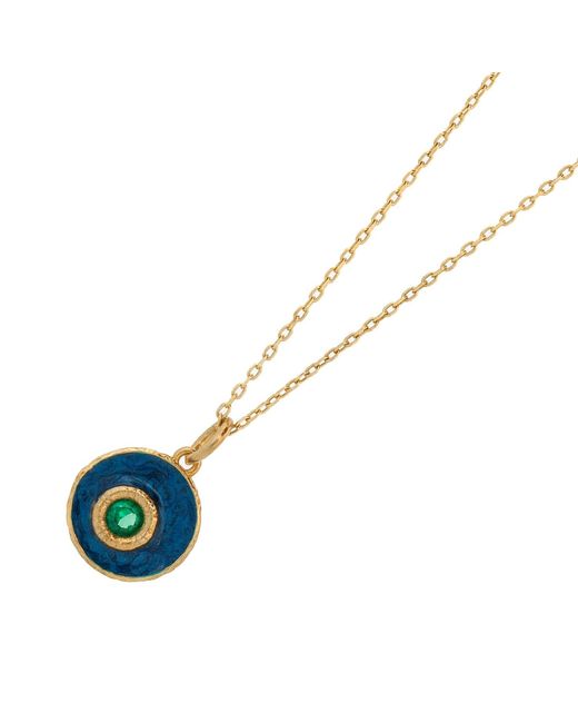 Ebru Jewelry Blue Enamel Jade Stone Evil Eye Pendant Chain Necklace