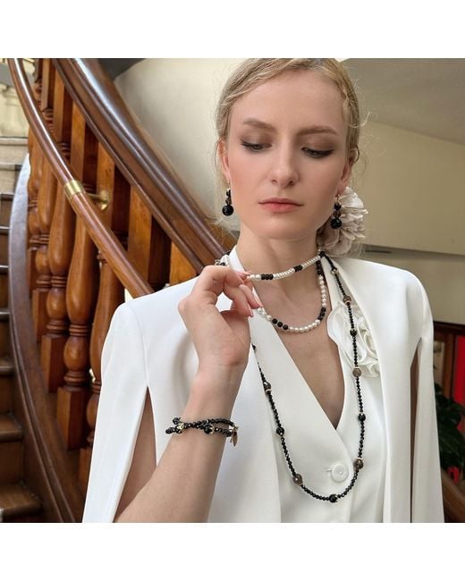 Farra Black Timeless Obsidian Double Wrapped Bracelet