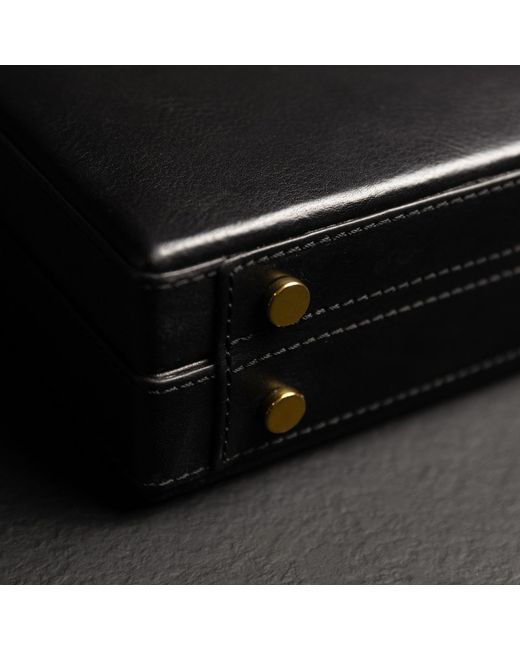 Time Resistance Black Leather Attaché Case Briefcase for men