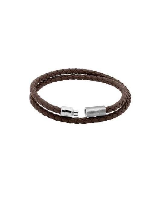 Tateossian Brown Pop Rigato Double Wrap Leather Bracelet for men