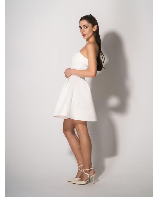 Tia Dorraine White Wild Flower Flared Satin Mini Dress Pearl