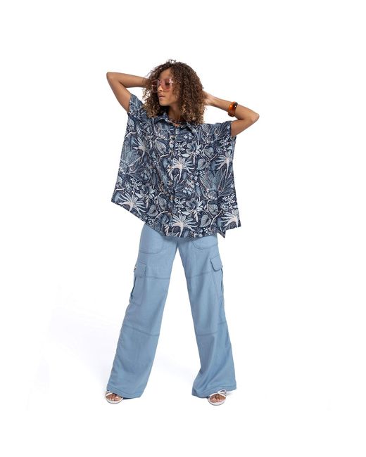 Lalipop Design Blue High-Waisted Baby Cargo Pants