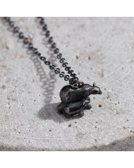 Posh Totty Designs Black Oxidised Sterling Papa Bear Pendant Necklace for men