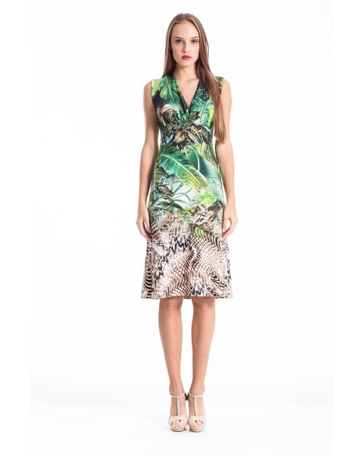 Conquista Green Safari Empire Waist Dress