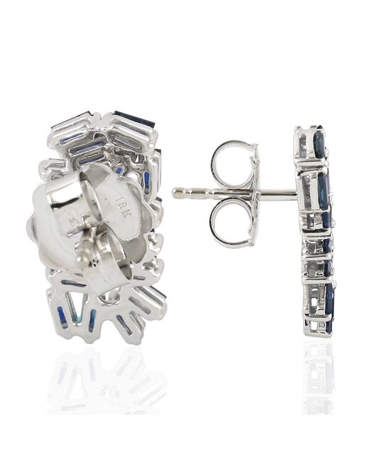Artisan Blue Sapphire Baguette Cluster Earrings