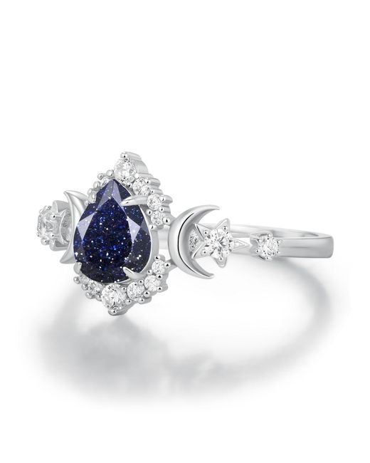 Azura Jewelry New York Blue Galactic Pear Cut Sandstone Ring Vermeil