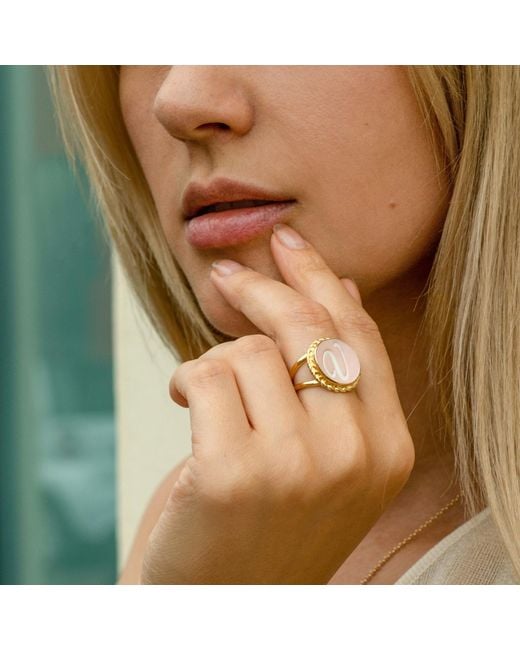 Vintouch Italy Gold Vermeil Pink Cameo Ring Initial M
