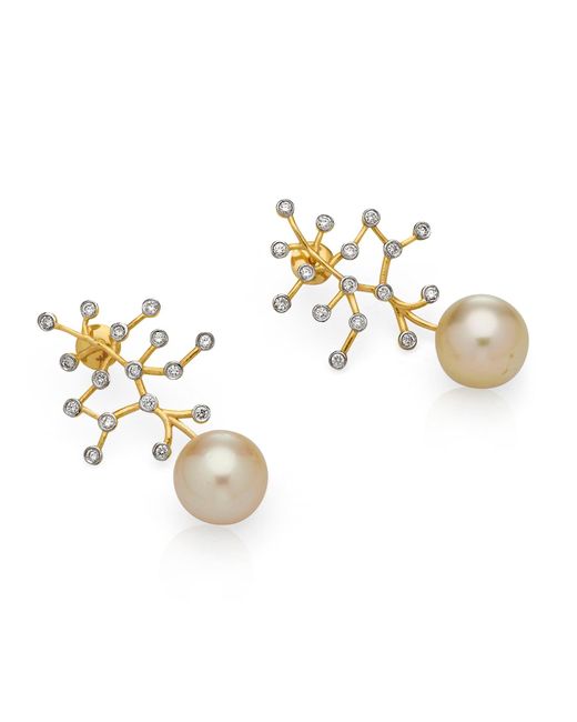 Dhwani Bansal Metallic Vira And Diamond Earrings With South Sea Pearls