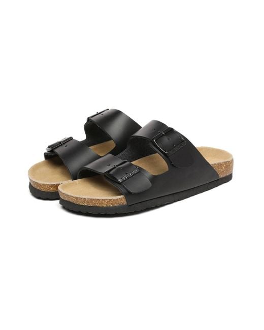 EverAu Australia Black Mallard Leather Twin Buckle Sandals