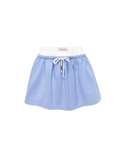 Mandragora Blue Cotton Skirt With Contrasting Fabrics – Goia