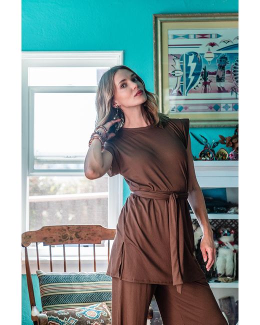 Jennafer Grace Brown Cacao Ribbed Lounge Set