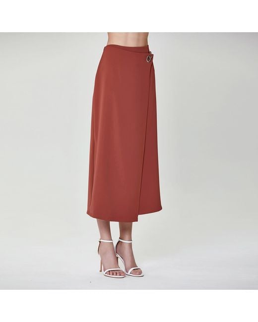 Smart and Joy Brown Buckle On Side Wrap Effect Skirt