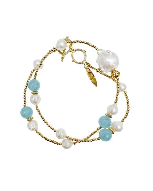 Farra Metallic Aquamarine With Baroque Pearls Double Layer Bracelet Or Choker