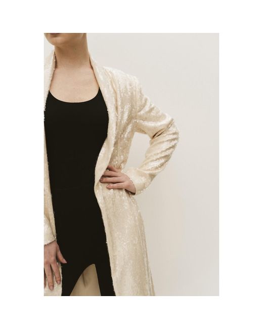 Roqaia Fashion House Natural Neutrals Moon Jacket — Off Long Glitter