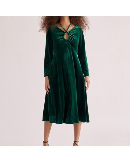 Paisie Green Velvet Tie-Neck Dress