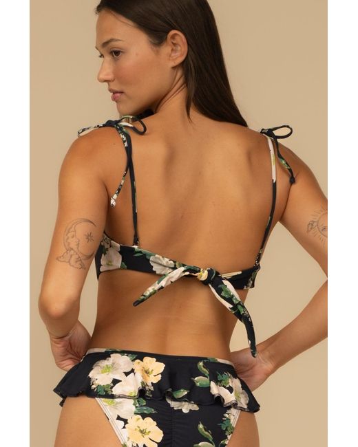 Montce Black Liz Floral Tori Ties Bandeau Bikini Top