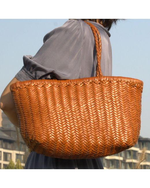 Rimini Brown Zigzag Woven Leather Handbag 'viviana' Small Size