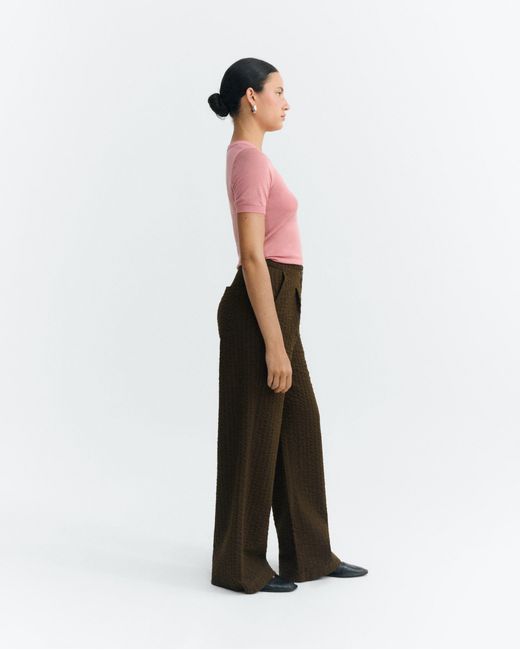 Thinking Mu Brown Wide Leg Seersucker Pants Manolita