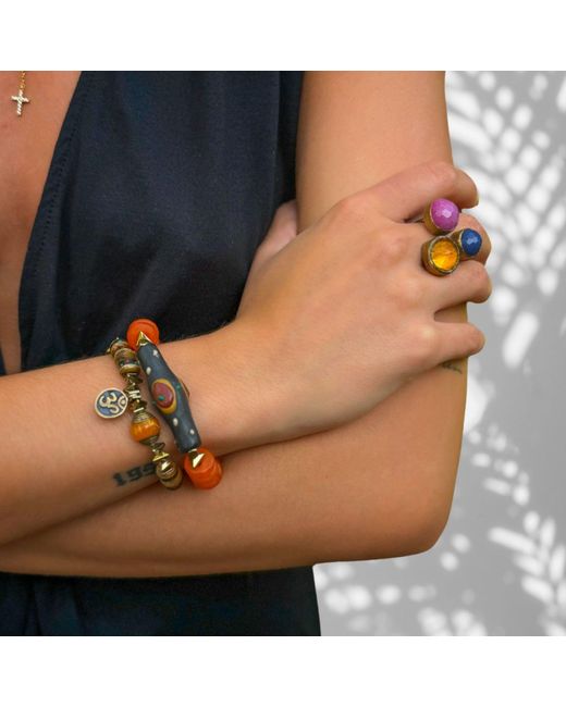 Ebru Jewelry Red Mystic Nepal Beaded Om Charm Unique Bracelet Set