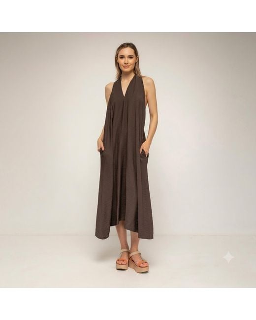 Tantra Spain Sl Brown Loose-Fitting Midi Dress With A Halter Neckline