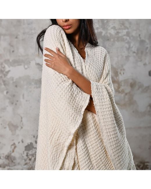 Zhenabia White Neutrals Waffle Poncho