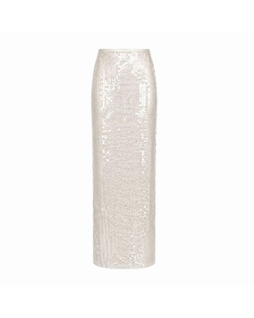 Gushka White Ivory Sequined Maxi Skirt