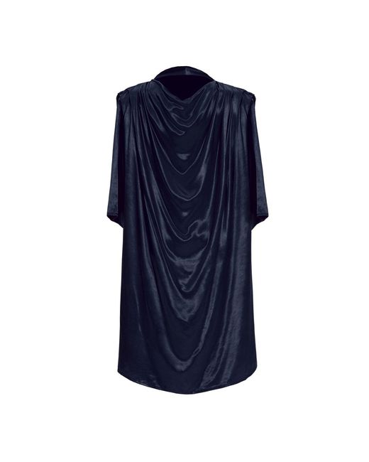 Monosuit Blue Sleeve High Neck Cut-Out Draped Belted Satin Loose Fit Casual Midi Dress Lullaby