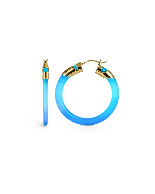Gold & Honey Blue Topaz Classic Flat Lucite Birthstone Hoop Earrings