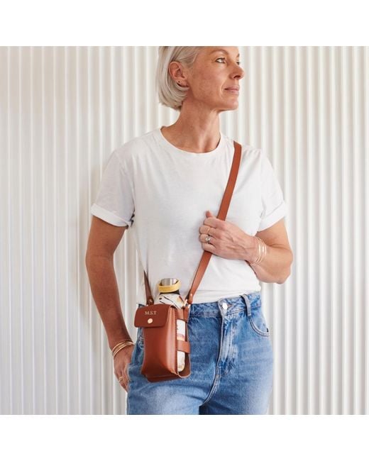 VIDA VIDA Brown Leather Water Bottle And Phone Holder Tan