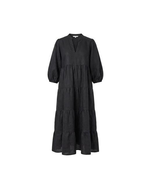 Adrift Clothing Black Sabre Linen V-Neck Dress