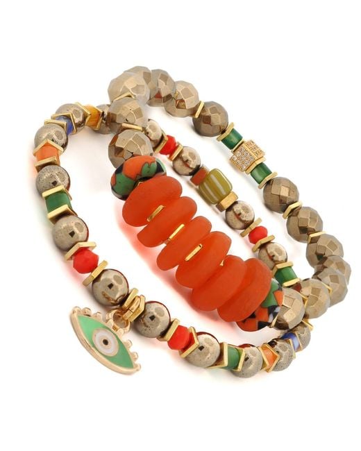 Ebru Jewelry Metallic Evil Eye Charm Joyful Colorful & Beaded Bracelet