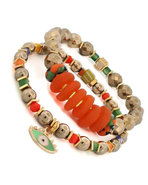 Ebru Jewelry Metallic Evil Eye Charm Joyful Colorful & Beaded Bracelet