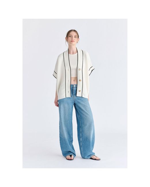 Paisie Metallic Button Details Kimono Ribbed Cardigan