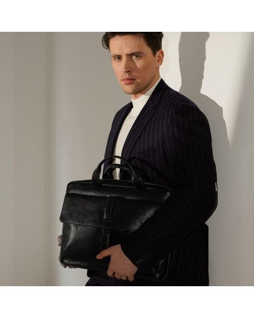 Time Resistance Black Large Leather Briefcase Laptop Bag for men