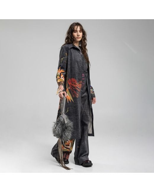ARTISTA Black Beauty Washed Corduroy Floral Printed Shirt Dress