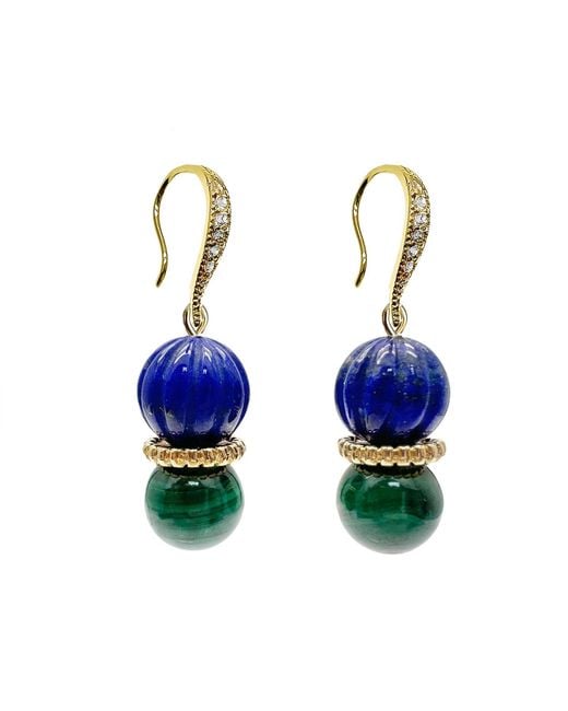 Farra Blue Lapis With Malachite Color Matching Earrings