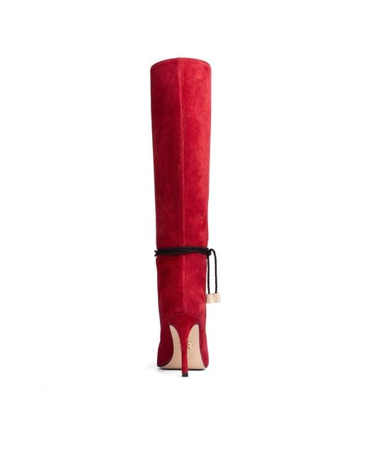 Beautiisoles by Robyn Shreiber Made in Italy Red Lindsay Suede Tall Boot Comfortable & Sexy Stiletto For Valentine