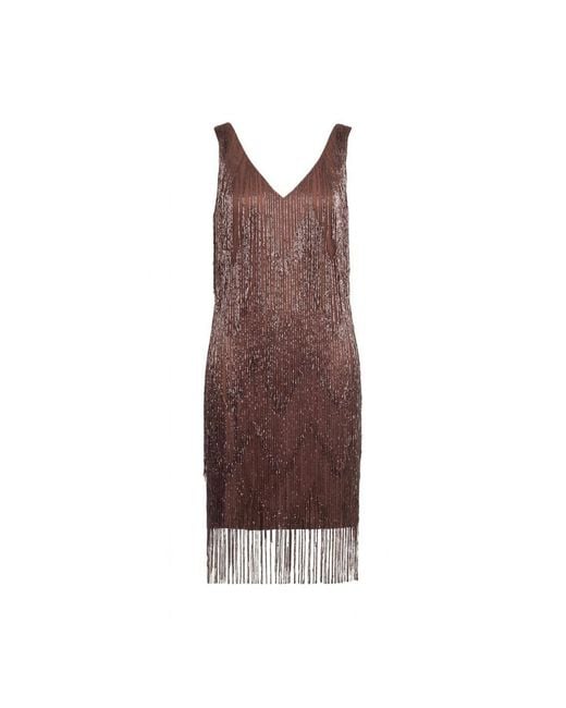 Rose & Nancy Brown Sara Chocolate Beaded Fringe Mini Dress