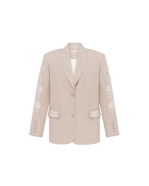 Annabo Natural Neutrals Rose Atelier Embroidered Wool Blazer – Ivory