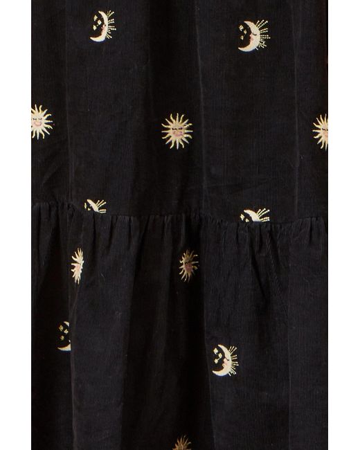 Yumi' Black Cosmic Embroidery Cord Midi Shirt Dress