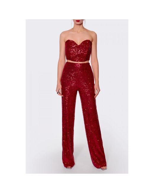 AGGI by HALEWSKI Red Luca Brilliant Ruby High Waist Sequin Pants