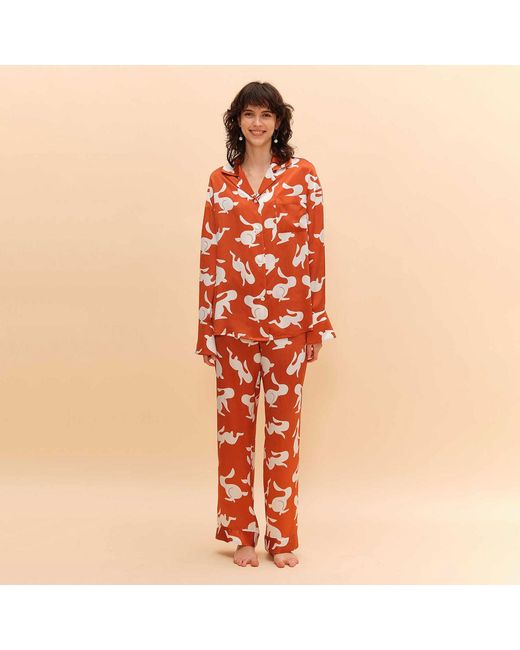 Silkinc Orange Rabbit Silk Pajamas Set