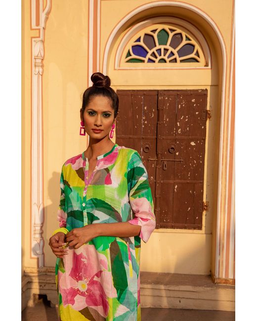 NoLoGo-chic Green Paper Rose Tunic Dress