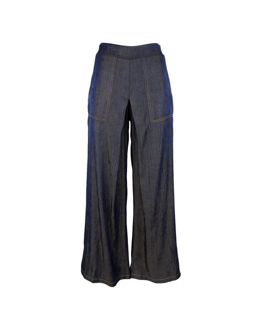 Lalipop Design Blue Wide-Leg Pants With Contrast Stitching